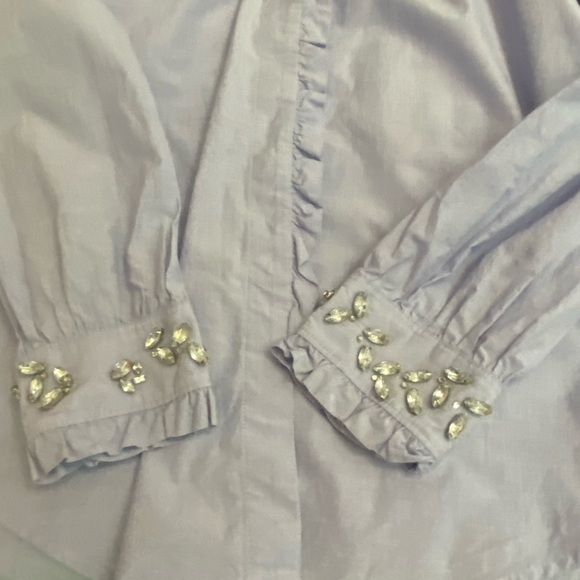 J. Crew Blue 3/4 Sleeve Ruffled Button Down Shirt - Picture 13 of 15